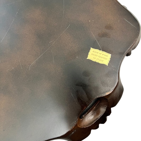 VINTAGE ITALIAN BROWN WOOD HANDLED TRAY WITH ACANTHUS LEAF & SCROLL DECORATION - Picture 9 of 15